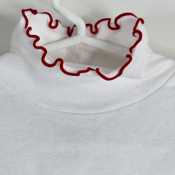 VTG 90s OshKosh Turtleneck 6-9M White Long Sleeve Embroidered Floral Ruffle Xmas - Picture 2 of 9